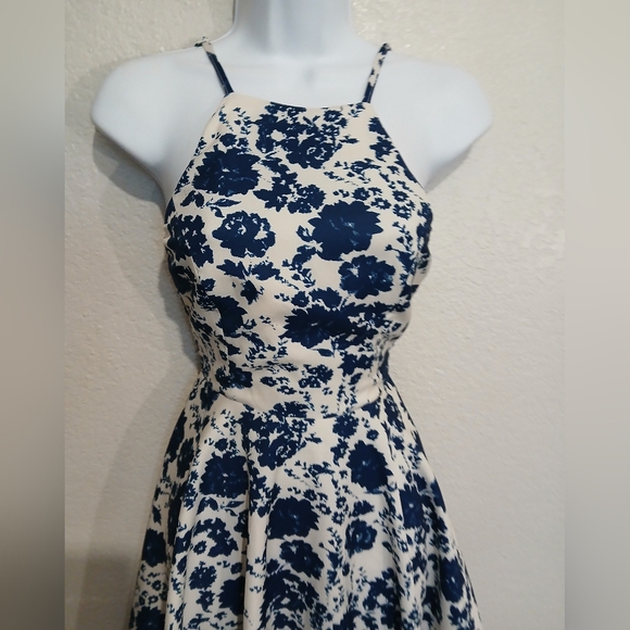 Lulu's All In Motion Blue & White Floral Skater Dress Size Small - Picture 7 of 11